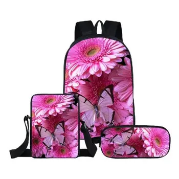 

3D Animal Butterfly Print School Bags Set For Teen Girls Casual Women Backpack Schoolbags Lady Large Capital Laptop