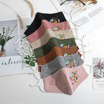 

Elegant Women Mouth Mask Flower Embroidery Soft Cotton Anti Dust Protective Face Mask Reusable Washable Mouth Cover Breathable