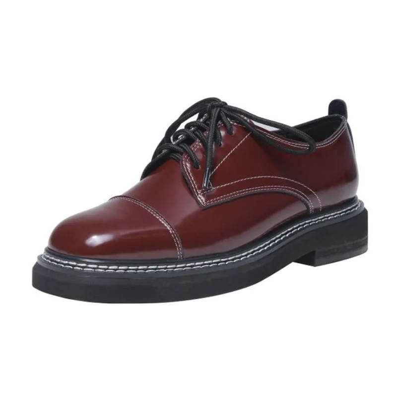 Taoffen/женские туфли-лодочки из натуральной кожи; лоскутные модные туфли-лодочки с квадратным носком на шнуровке в консервативном стиле; повседневная обувь; размеры 34-40 - Цвет: Бордовый