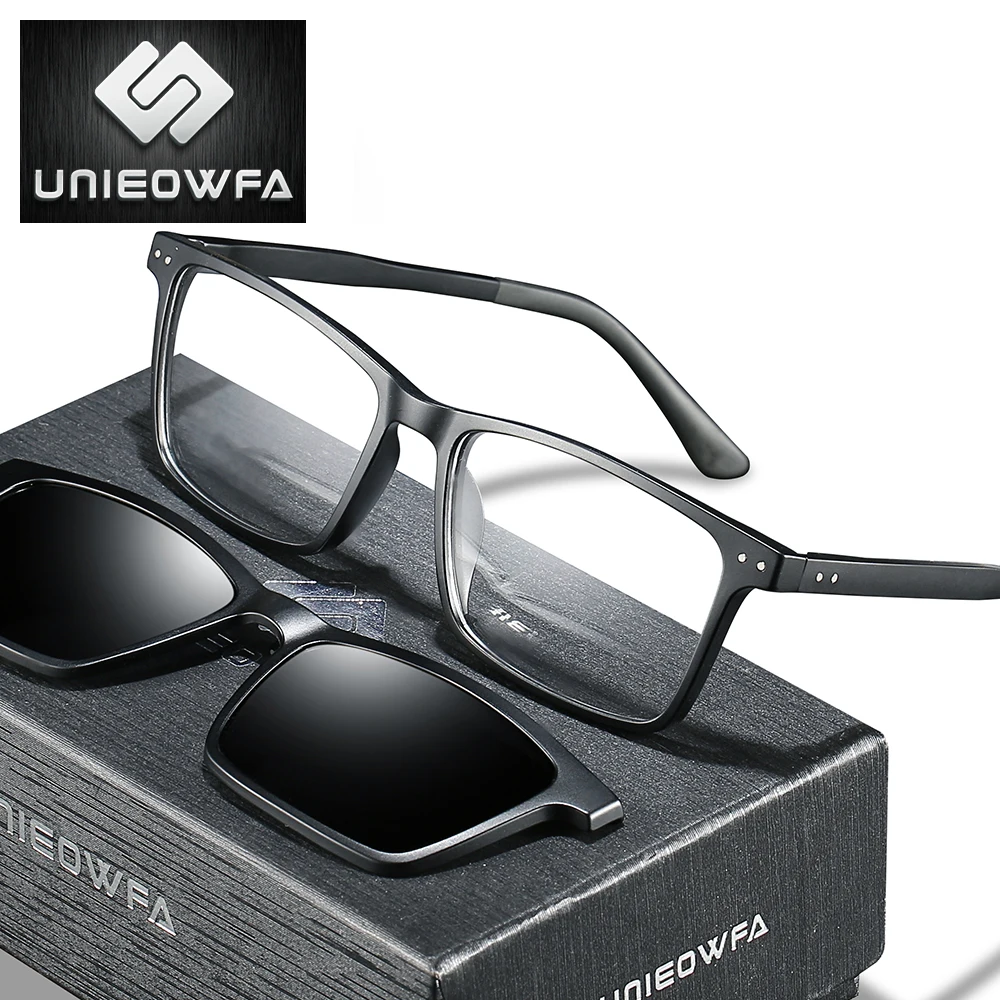 Polarized Magnet Clip On Eyeglasses Frame Men Retro Optical Prescription Glasses Myopia Black Sunglasses | Аксессуары для одежды