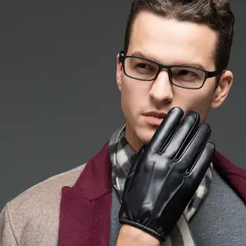 

Leather Gloves Male Locomotive Touch Screen Simulation Leather Pu Washed Leather Plus Velvet Thick Warm Driving Driver