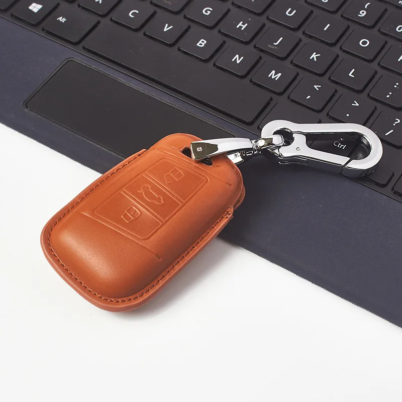 C-brown keychain Чехол для ключей автомобиля с полной пряжкой из натуральной кожи для VW для Volkswagen VW Passat B8 Skoda Superb A7 автомобильные аксессуары - Название цвета: C-brown keychain