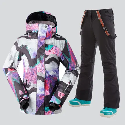 Gsou зимняя одежда для женщин лыжная куртка+ брюки ветрозащитная Водонепроницаемая уличная спортивная одежда для катания на лыжах сноуборде утепленная Термальная женская - Цвет: Color 2