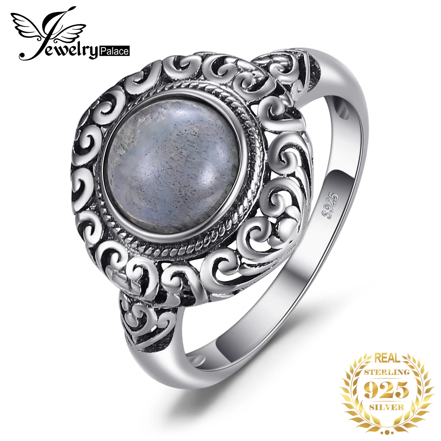 JewelryPalace Винтаж 1.8ct натуральный Лабрадорит резные Пасьянс палец кольцо 925 пробы серебро Элитный бренд приятно ювелирных украшений