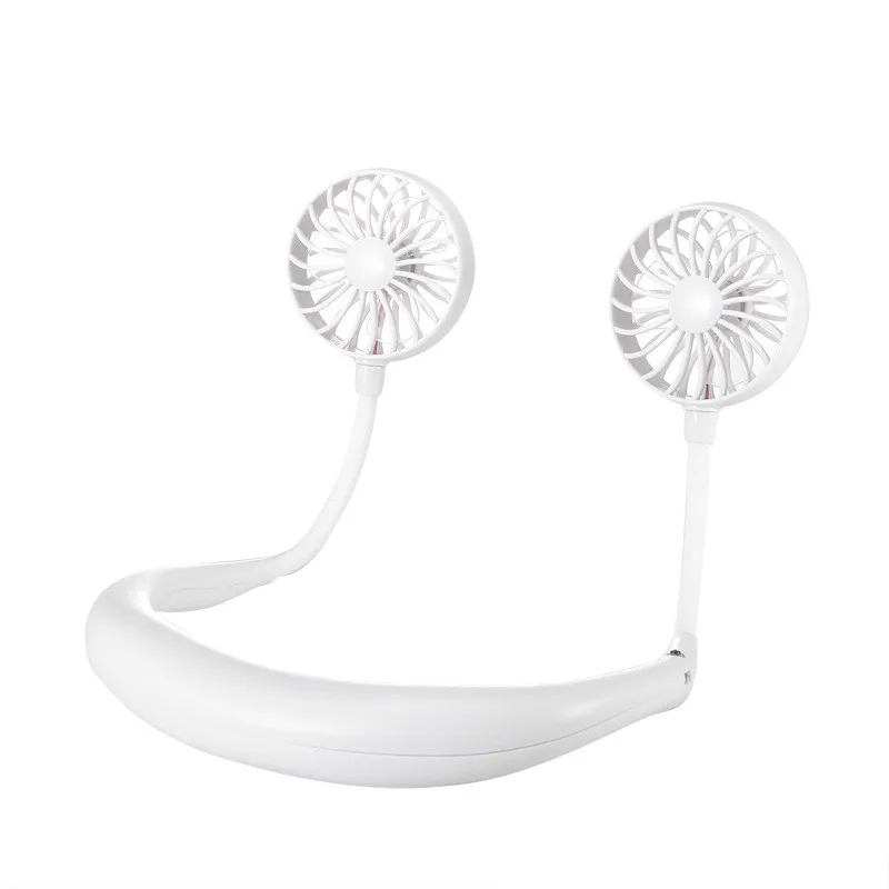 Neckband Fan White USB перезаряжаемый портативный ручной вентилятор для шеи, персональный мини-вентилятор для шеи, двойной вентилятор, 3 скорости, регулируемый для дома и офиса - Цвет: Neckband Fan White