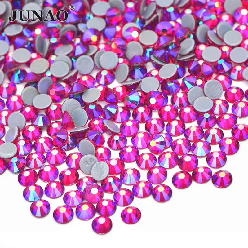 JUNAO SS6 8 10 12 16 20 30 Fuchsia AB Glass Crystal Hot Fix Rhinestones Stones Flatback Iron On Strass For Clothes | Дом и сад