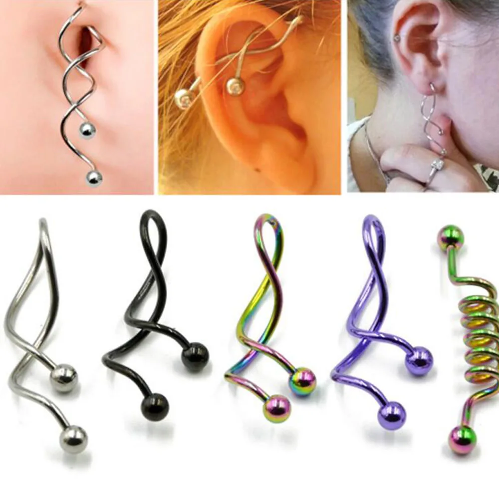 1 шт. скрученная Спираль уха Промышленные спиральные пупка кольцо штанги для пирсинга серьги пирсинг ювелирные изделия 14g