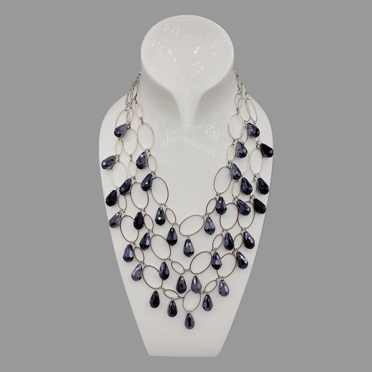 FoLisaUnique Strands Silver Oval Loop Chain Layers Stylish Trendy Jewelry Tear Drop Crystals Necklace For Women