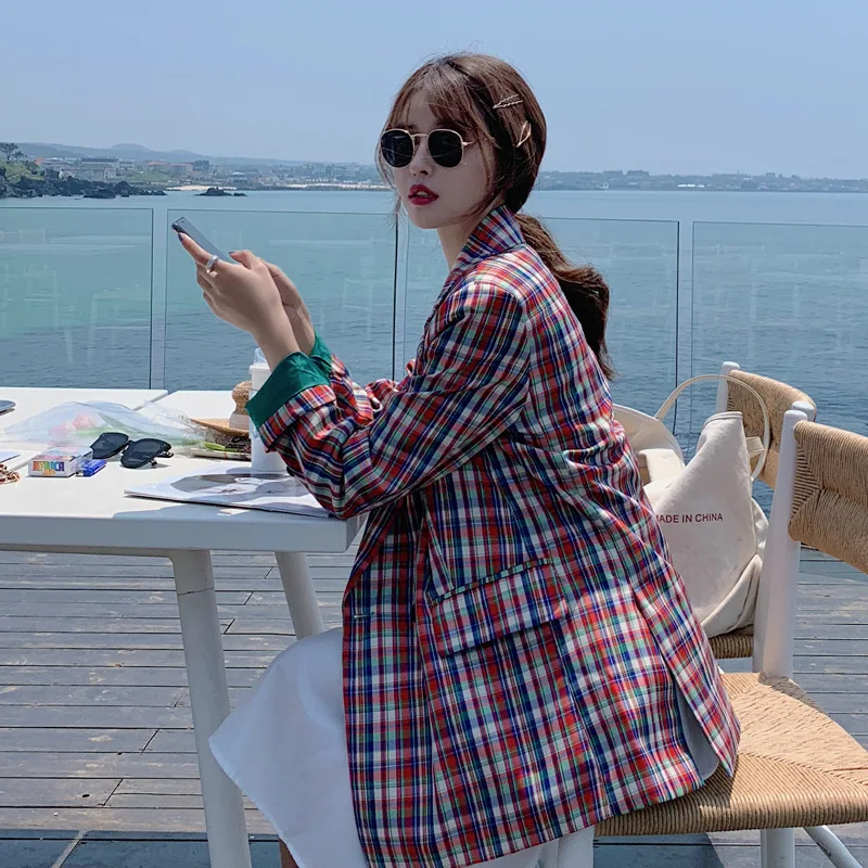 

Small Suit Coat Women's Autumn Plaid Elegant Versatile 2019 New Style Long Sleeve Autumn Retro Korean-style Loose Casual