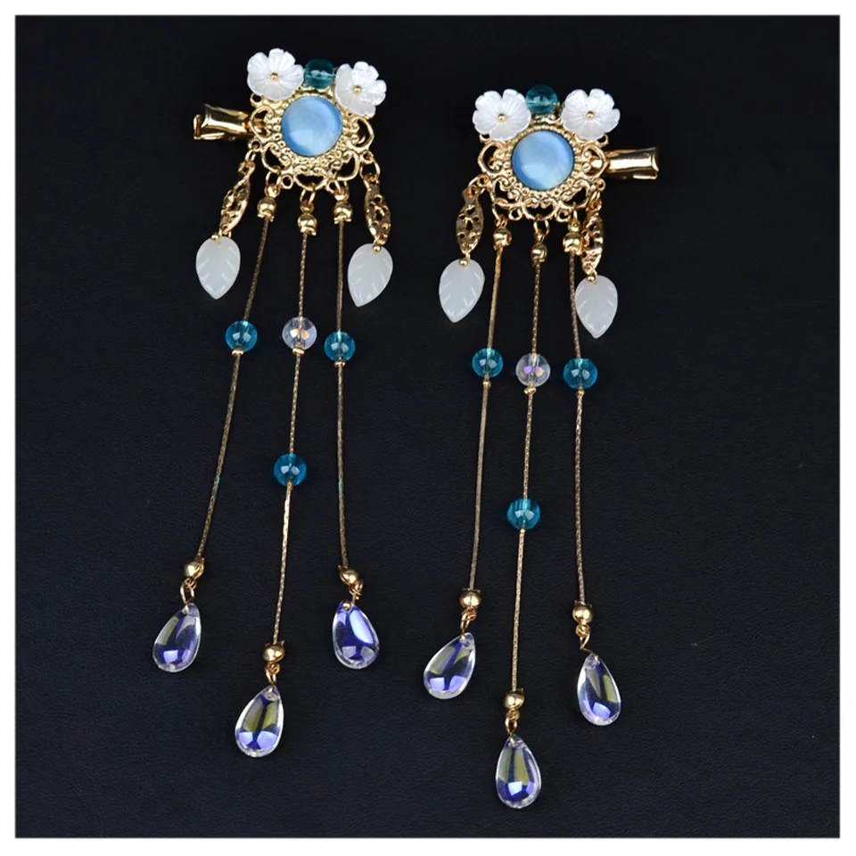 

Ancient Fairy Accessories Classical Hanfu Style Sweet Cute Headdress Tassel Hair Clips for Girls Braided Hairpins