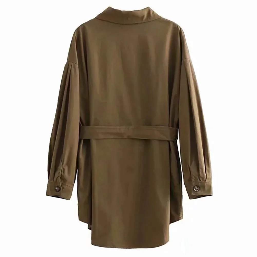 Traveling Women Coat Pocket Solid Long Sleeve With Waist Belt Lapel Neck Single Breasted Casual Fashion Autumn Winter Slim Fit