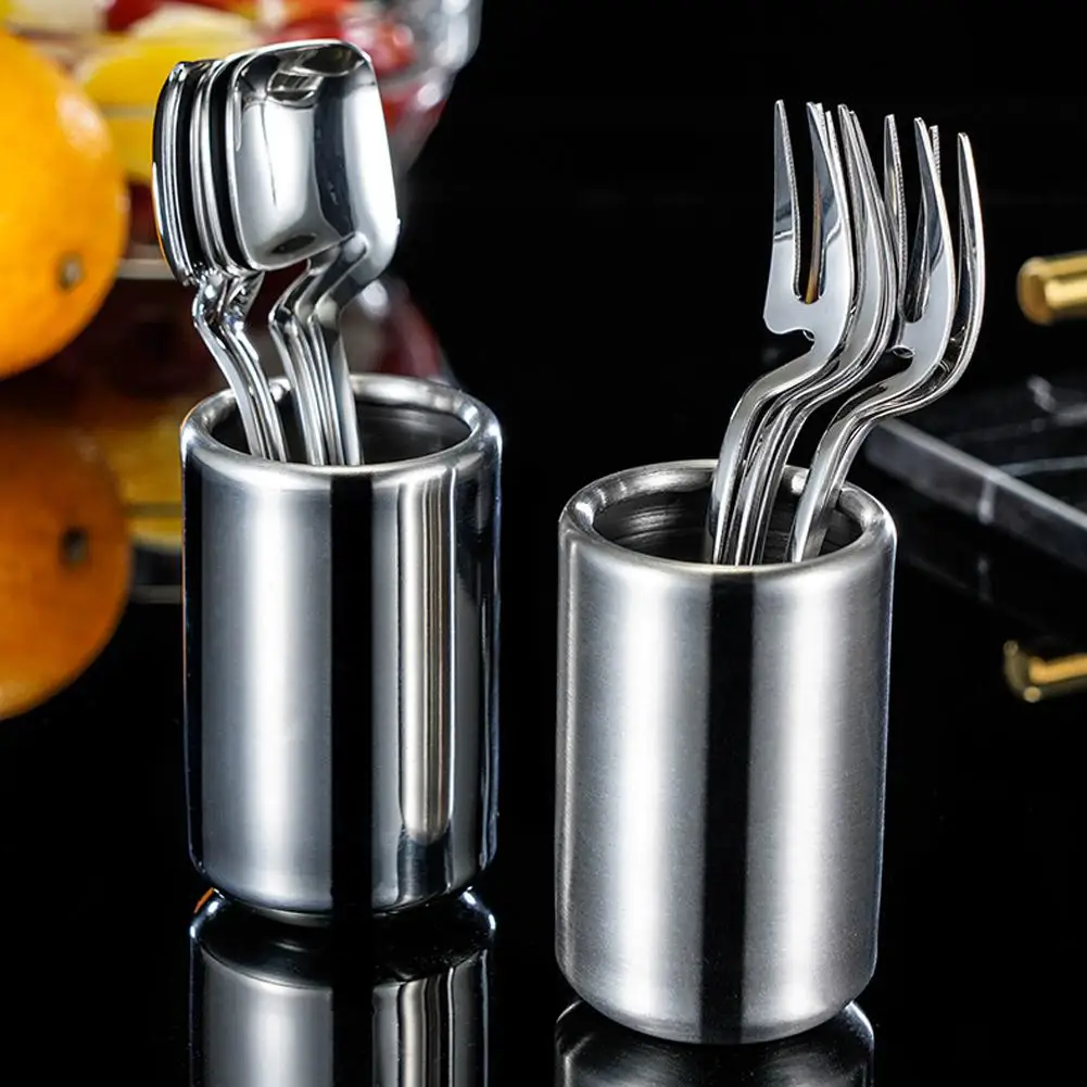 Stainless Steel Fruit Forks Spoon Set with Storage Container