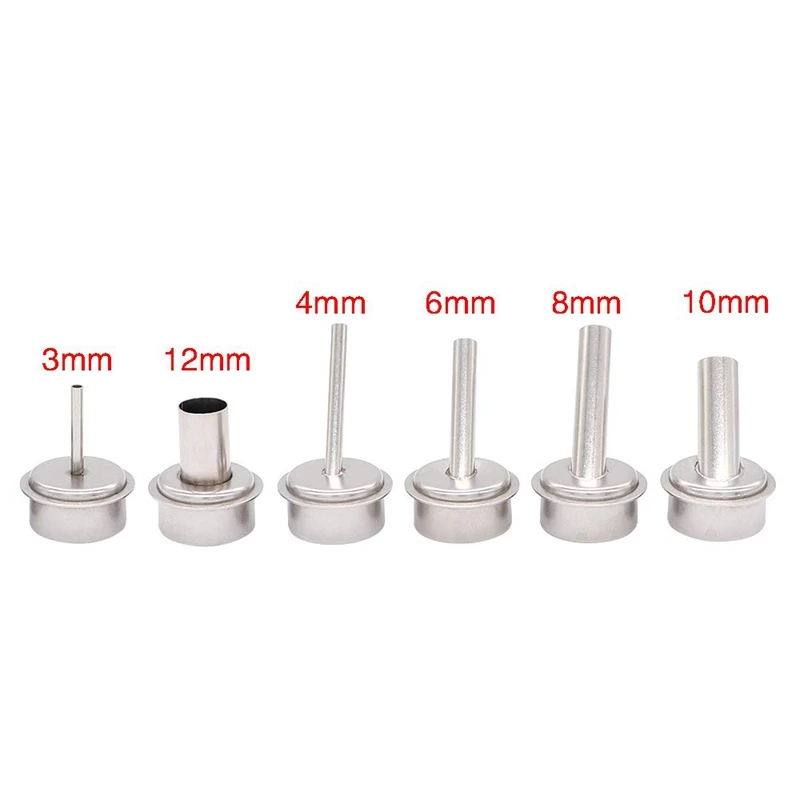 6Pcs Quick 861DW Hot Air Station Resisting Nozzles 3/4/6/8/10/12mm Nozzle Sleeve for PCB Microscope Soldering Repair