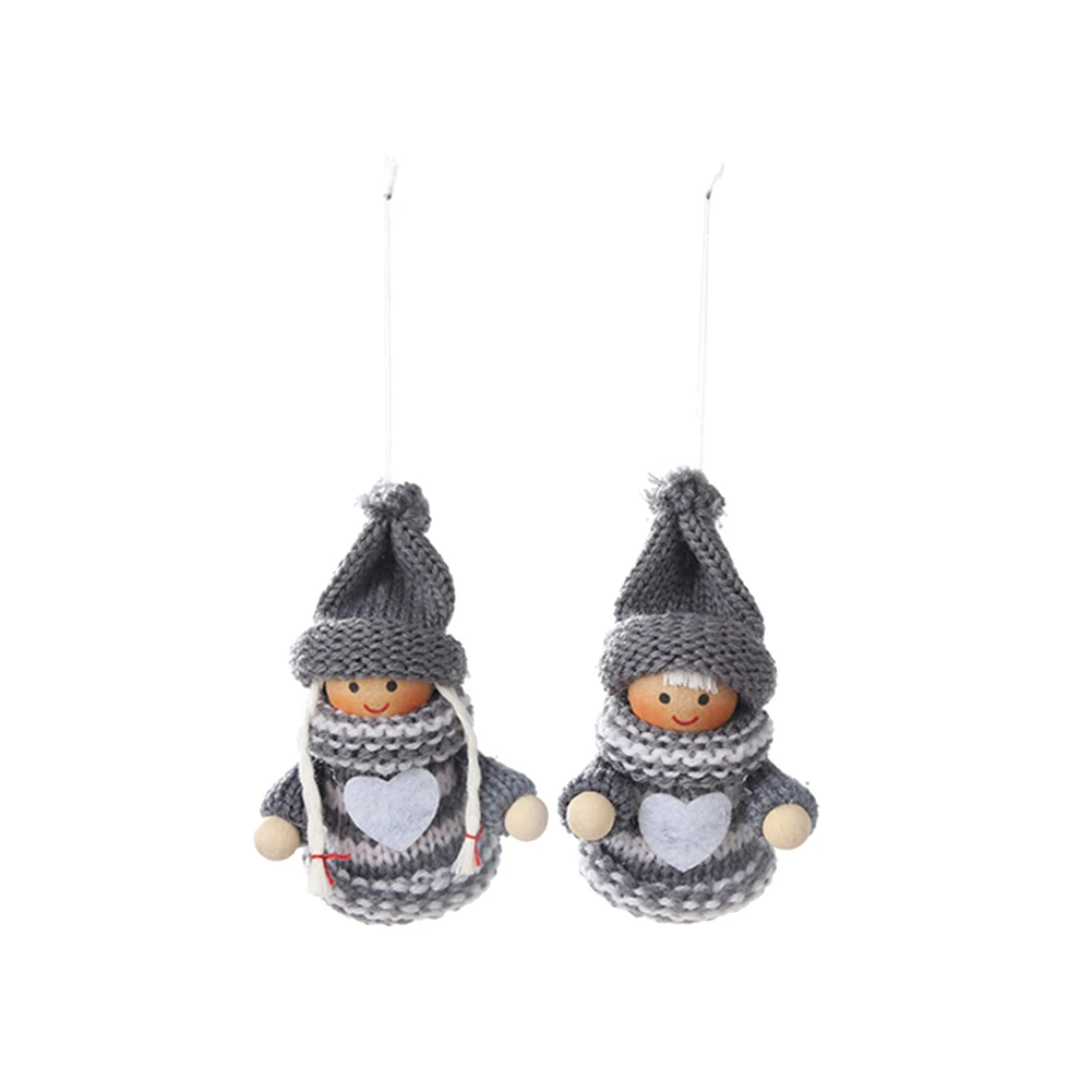 New 2Pcs Cute Christmas Heart Snowman Santa Puppet Doll Pendant DIY Xmas Tree Ornament