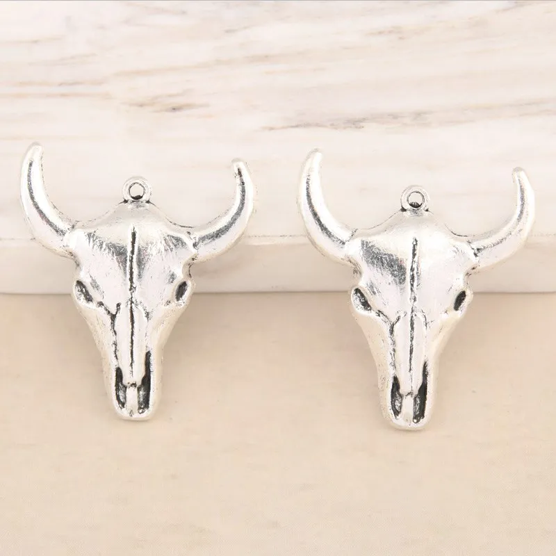 5pcs Silver Color 3D Bull OX Head Charms Animal Cow Pendant For DIY Handmade Jewelry Making Accessorie 29x33mm | Украшения и