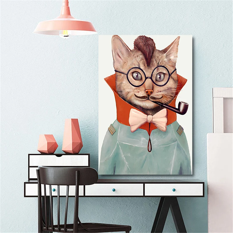 60x80cm Nordic Wall Art Prints Animals Dog Cat Fox Hedgehog Pet Posters Canvas Painting By Numbers for Living/Study Room Decor