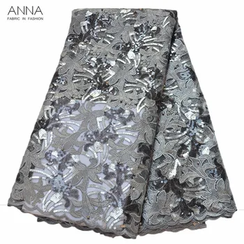 

Anna latest nigerian silver gray sequin lace fabric 2020 high quality laces embroidery with beads and stones french tulle fabric