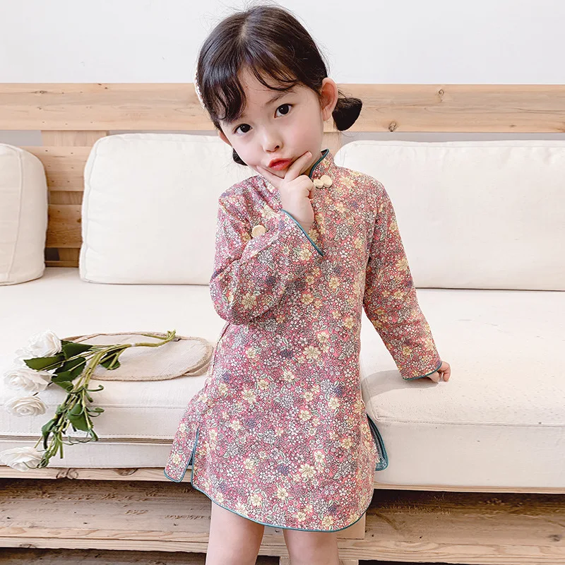 

2020 Spring New Style Girls Dress Children Spring And Autumn tang zhuang qun Children Baby Long Sleeve Cheongsam Western Style F