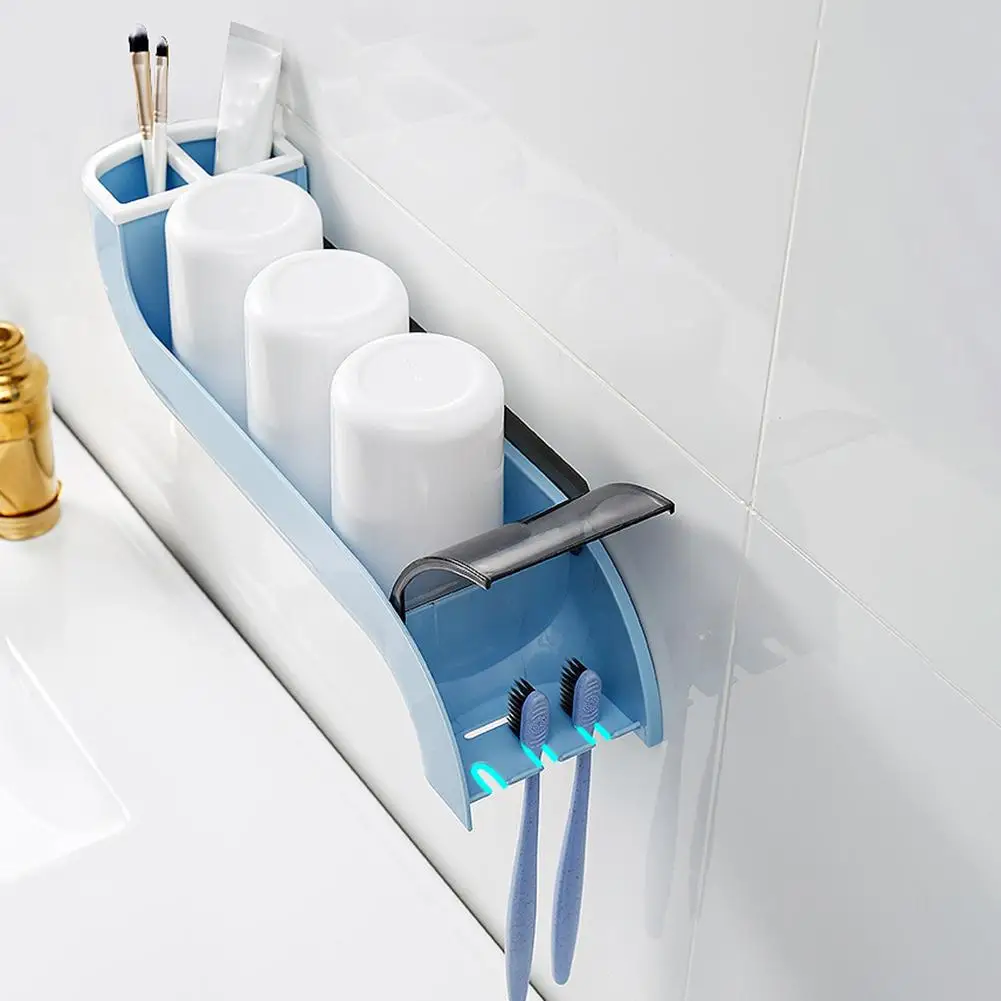 Wall-mounted Toothbrush Holder Mouthwash Cup Storage Rack Non-punching Toothbrush Organizer Bathroom Accessories Dropshipping