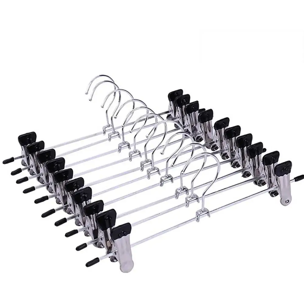 Stainless Steel Pants Racks Hanger 10pc Clothing Wardrobe Hangers Clip Peg Trousers Clamp Holder Container