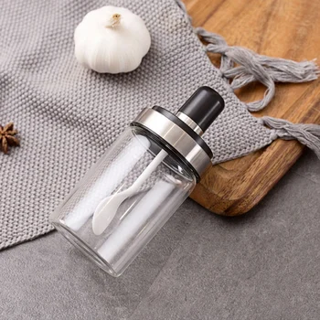 

3Pcs Glass Airtight Jar Spice Containers Bottle Condiment Salt Pepper Seasoning Storage Bottle Spice Jars Pot with Spoon Lid