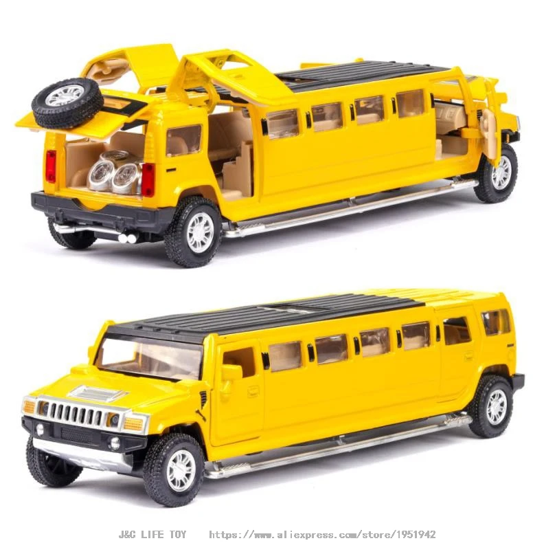 Высокая имитация 1:32 Сплав hummer limousine Металл литой автомобиль модель оттягивающийся мигающая детская музыкальная игрушка транспортные средства Рождественский подарок - Цвет: Цвет: желтый