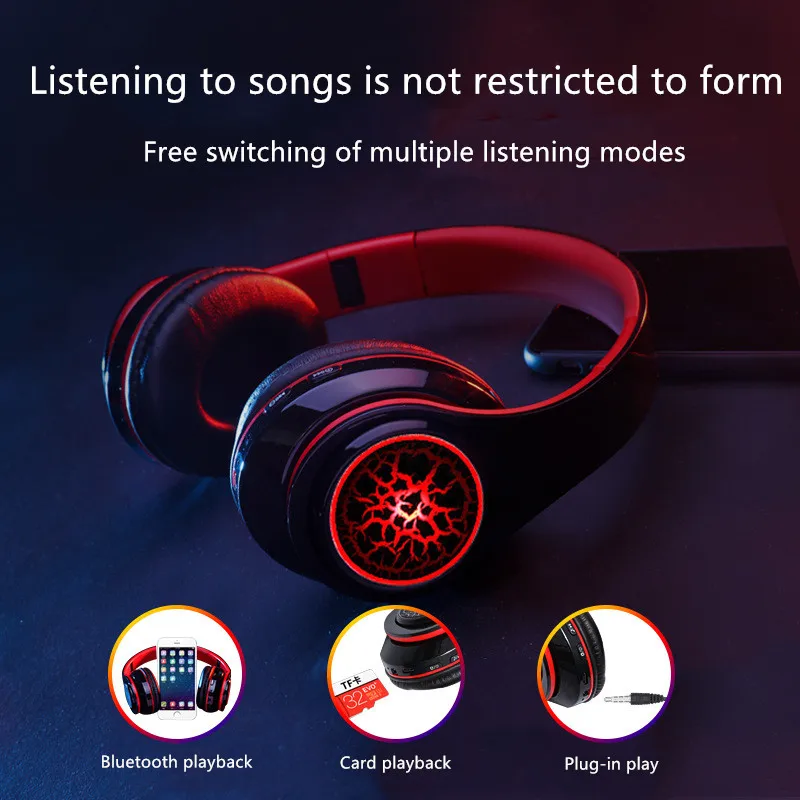Bluetooth гарнитура наушники беспроводной сабвуфер с подсветкой Разъем карты красочные складные переноски Телескопический дизайн вставные кабели 4042