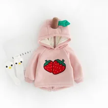 Детский бархатный свитер с фруктами, Осень-зима, новинка, для мужчин и женщин, для малышей, западный стиль, толстая хлопковая куртка с капюшоном, Зимняя