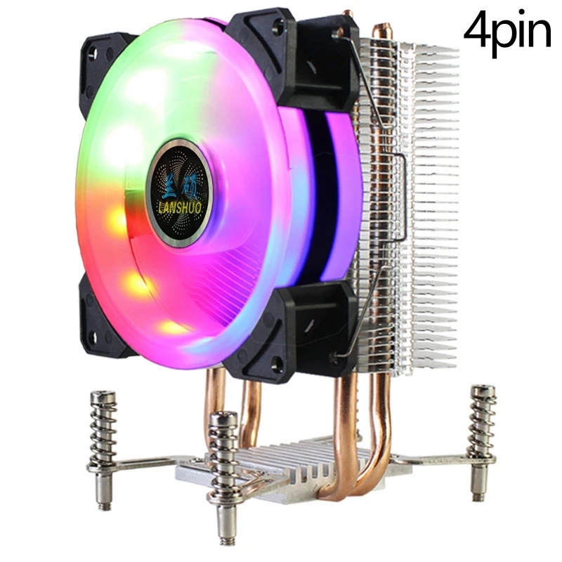 LANSHUO CPU кулер RGB Радиатор 2 тепловые трубы Ультра тихий вентилятор для LGA 2011 X79 X99