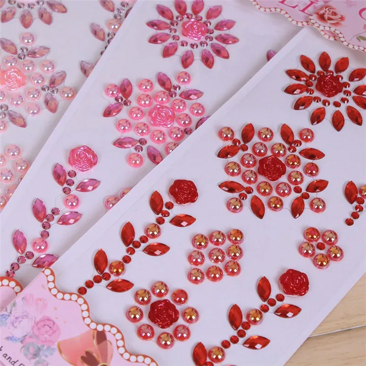 8  Creative Acrylic Drill Stickers Car Mobile Phone Sticker Gypsophila Diamond  DIY Hand-Paste Rhinestones Flower Stickers