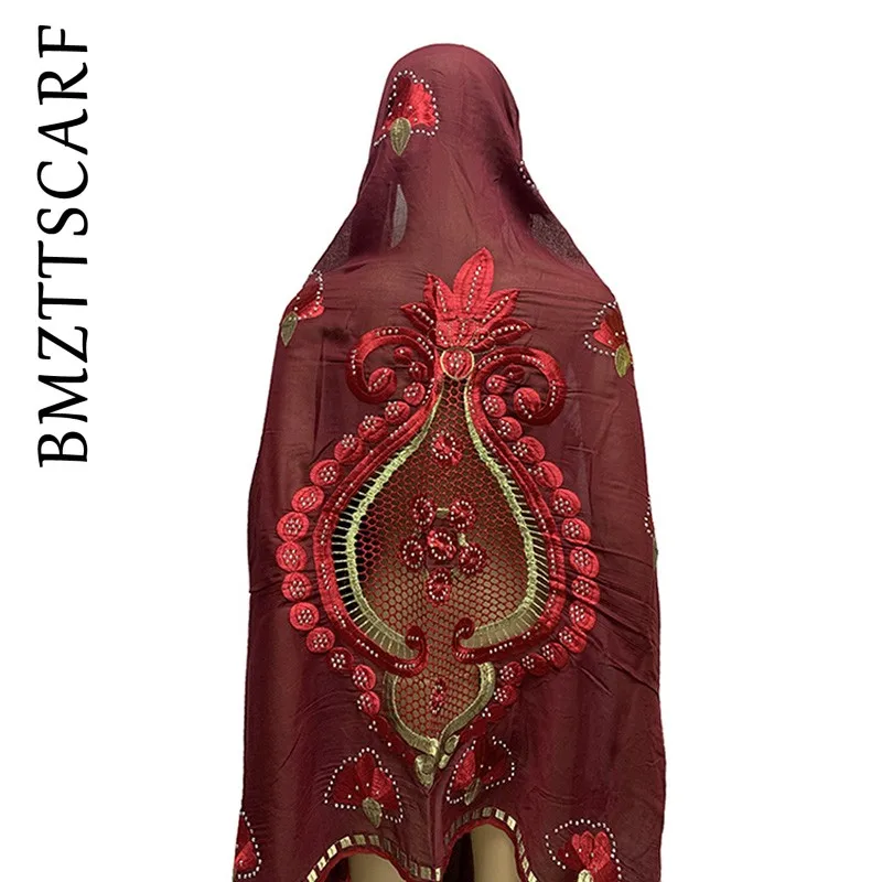 BM908 7 Latest african Women Cotton Big Scarfs Nice Embroidery on the back Multifunctional Scarfs for African Women BM909 - Цвет: BM908 7