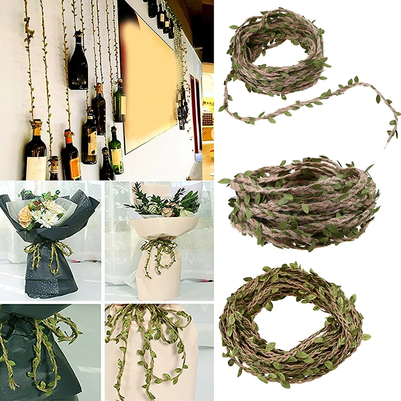 Simulação de videira artificial, folhas verdes, faça você mesmo, corda de cânhamo para decoração de festa, casamento, aniversário, artesanato, 10m, 1 peça