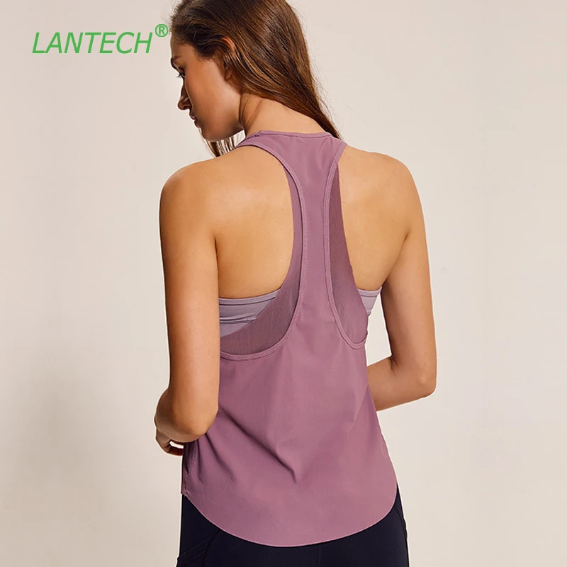 LANTECH женский топ для йоги спортивный жилет для бега свободный крой твердый фитнес открытая спина дышащий o-образный вырез для спортзала атлетики майки спортивные