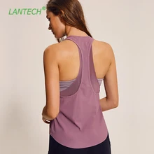 LANTECH женский топ для йоги спортивный жилет для бега свободный крой твердый фитнес открытая спина дышащий o-образный вырез для спортзала атлетики майки спортивные