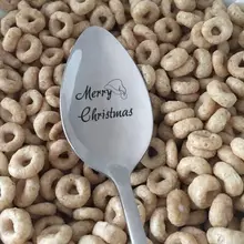 Merry Christmas Stainless Steel Long Handle Coffee Tea Bar Drink Cocktail Mixing Spoon Kitchen Teaspoon Tableware 634E