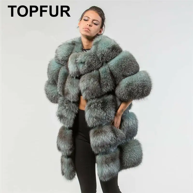 TOPFUR Новое модное зимнее женское пальто из натурального меха для женщин верхняя одежда из натурального Лисьего меха и пальто базовые куртки со средним рукавом