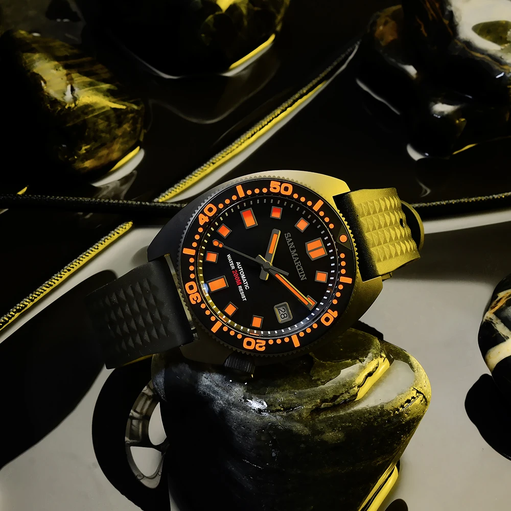 Часы San Martin Diver Black Warrior 6105 цветные суперсветящиеся автоматические механические