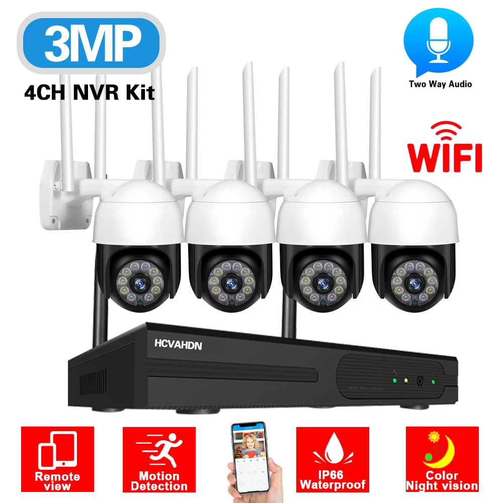 Wifi CCTV Camera Security System Kit PTZ 3MP 4CH Wireless NVR Set