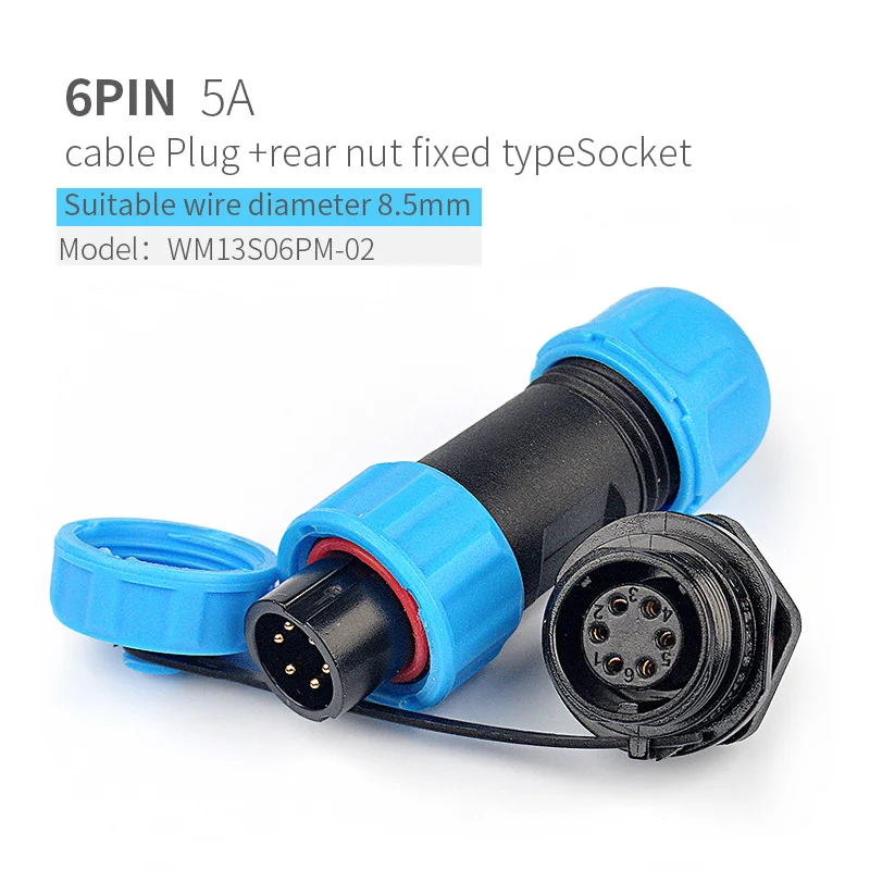 WM13S06-01/WM13-06PM-01/02 six pin waterproof IP68 automotive dustproof cable connector for outdoor rear nut fixed type plug - Цвет: wire 8-5mm