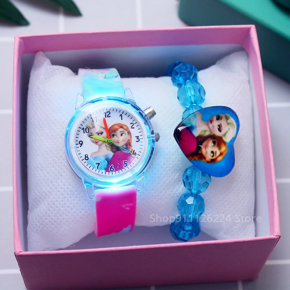 Mode Cartoon Flash Licht Mädchen Uhren Kinder mit Armband Silikon Strap Prinzessin Elsa Kinder Uhren Uhr reloj infantil