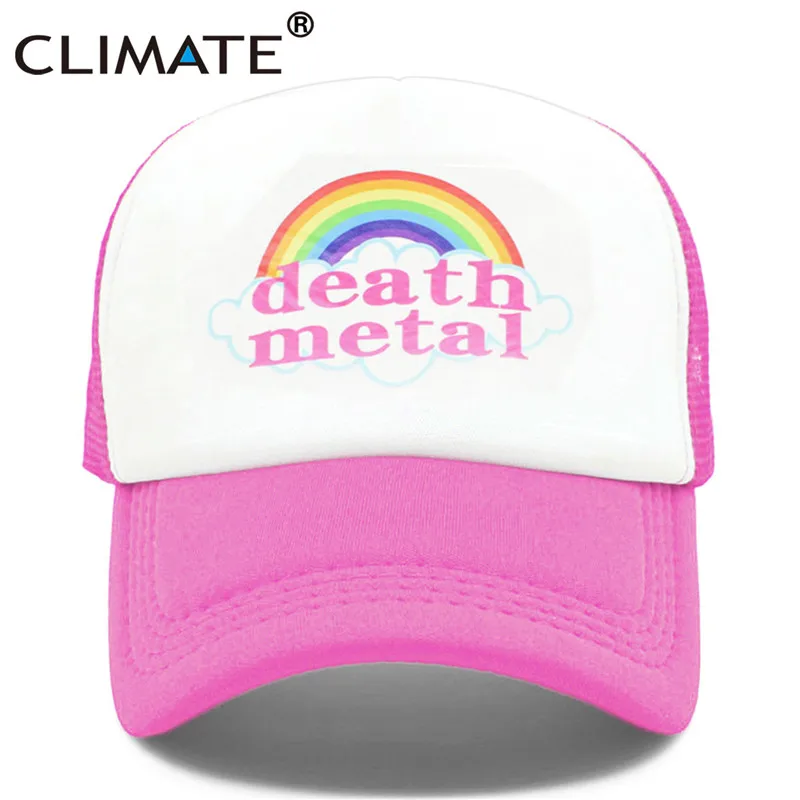 Rose White CLIMATE Death Metal Rock Trucker, кепка Rock, летняя кепка, металлическая Кепка Rock Fans, крутая сетчатая бейсболка, Мужская Радужная Кепка Trucker, кепка s, папа, Мужская кепка - Цвет: Rose White