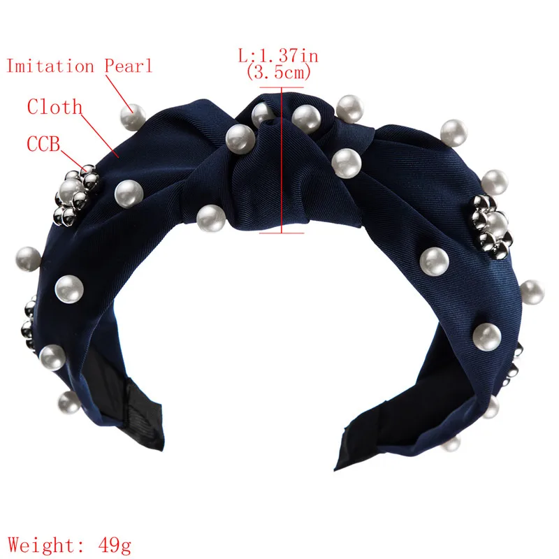 Новая женская однотонная лента для волос с широким бантом и искусственным жемчугом, модная головная повязка, аксессуары для волос