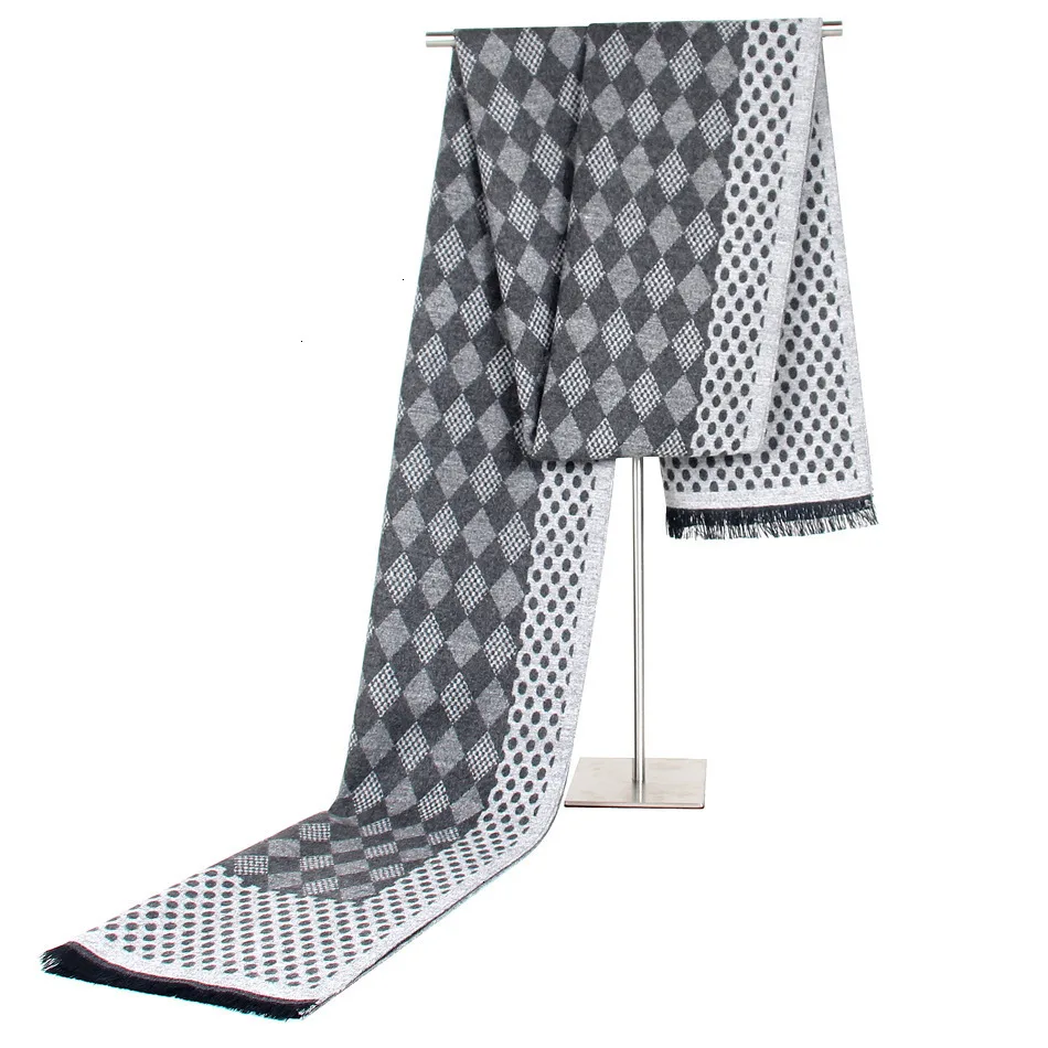 Classic Business Affairs Leisure Time Diamond Lattice Man Scarf Quinquagenarian Imitate Cashmere Keep Warm Scarf - Цвет: gray