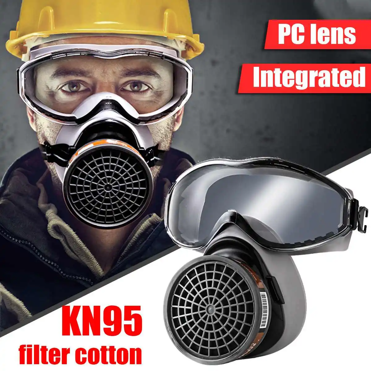 

Gas Mask Respirator+Safety Goggles Anti Dust Industrial Pollution KN95 Filter Cotton 95% Filtration Safety Protection Masks