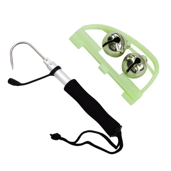 

10Pcs Fluorescent Fishing Rod Pole Tip Clip Twin Bell & 1 Pcs 120Cm Telescopic Hook Fish Tool
