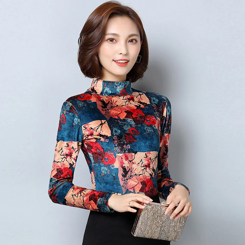 S-5XL Fashion Women Long Sleeve Turtleneck Blouse Tops Ladies Shirts Thick Office Lady Top Blusa | Женская одежда