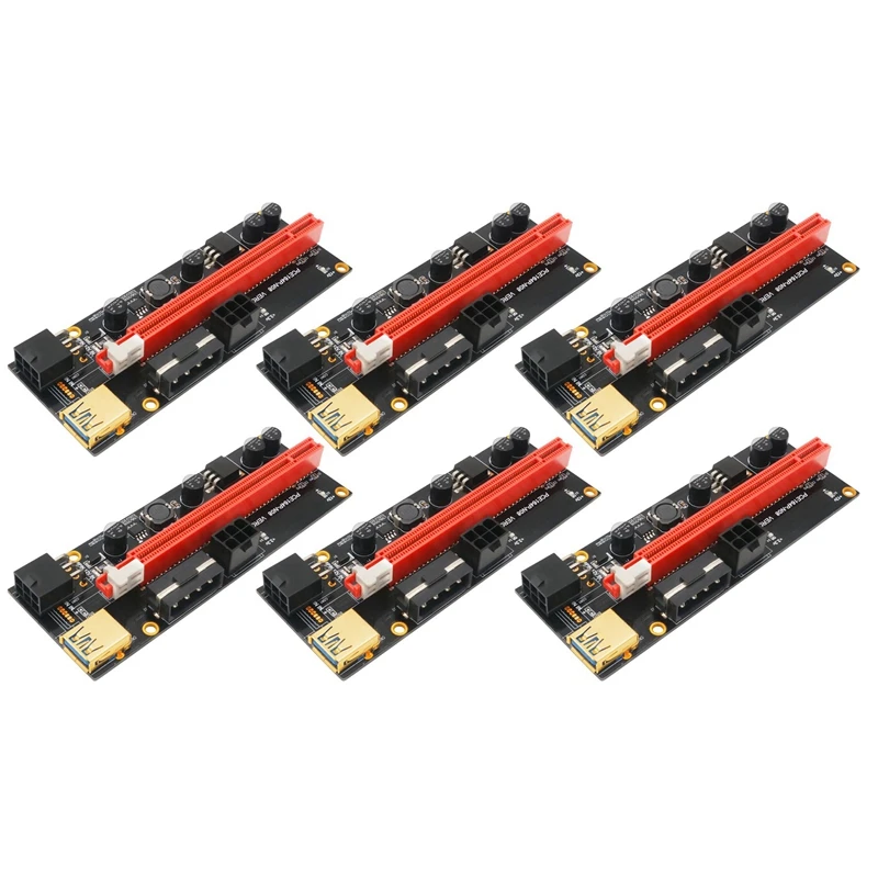 6 Pcs Upgrade Version PCI-E Riser 009 1X 4X 8X 16X Extender USB 009S Dual 6Pin Adapter Card for BTC Miner | Компьютеры и офис