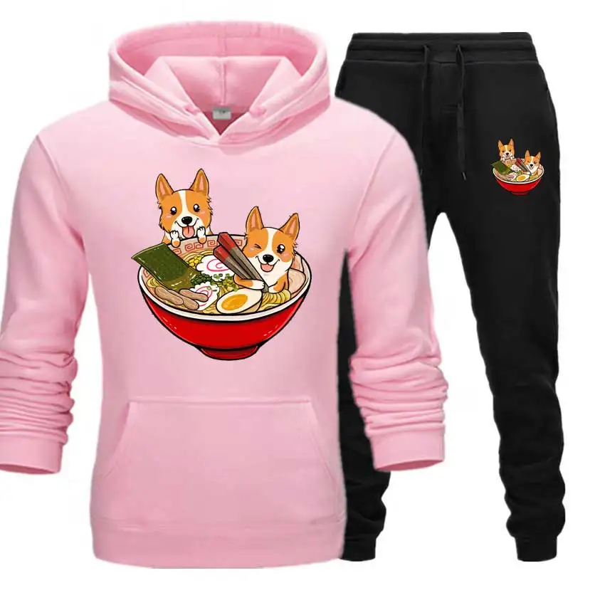 В японском стиле наборы мужские Ramen толстовки и брюки для девочек теплые флисовые
