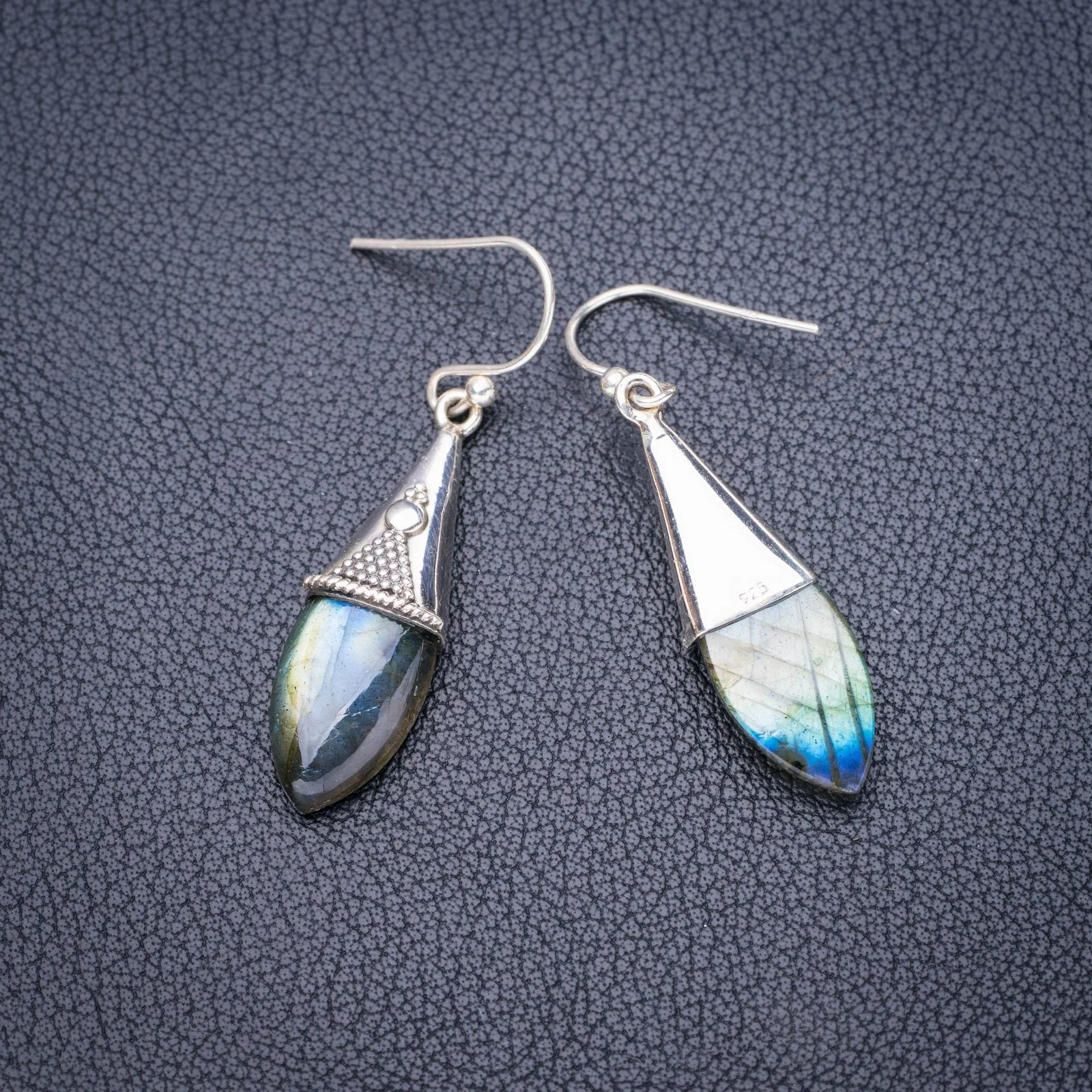 

StarGems Natural Blue Fire Labradorite Handmade 925 Sterling Silver Earrings 1.75" E5711