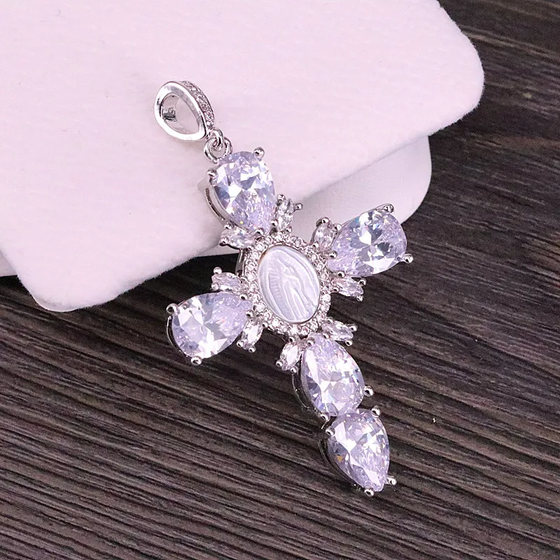 Gold Plated 5 шт., прозрачный кубический цирконий, Золотой/Серебряный цвет, подвеска в виде креста, ожерелье в виде раковины Иисуса, подвеска для изготовления женских и мужских ювелирных изделий - Окраска металла: Gold Plated